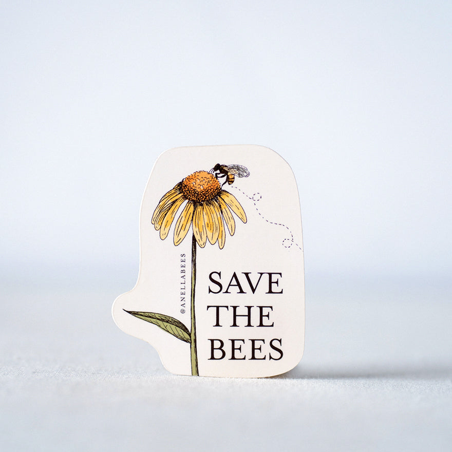 Bee conservation sticker – 'Save the Bees' design, environmentally friendly, great for laptops and water bottles.