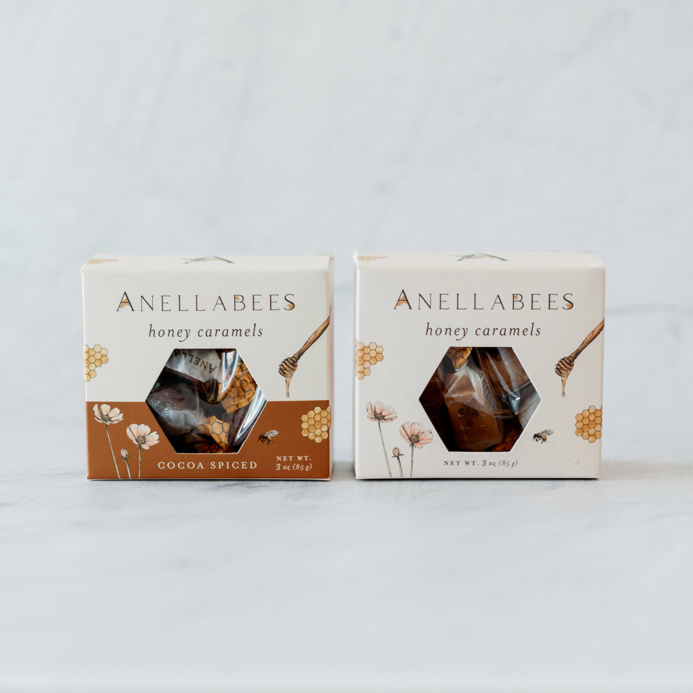 Organic honey caramel in clear packaging,  Rich honey caramel treat in packaging