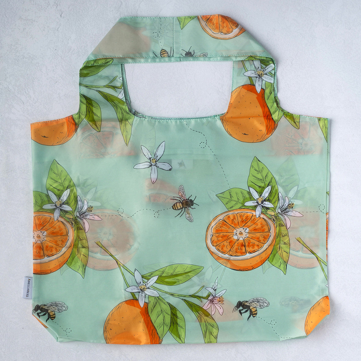 Orange blossom reusable large tote bag, eco-friendly, stylish, durable for shopping and everyday use, sustainable gift option.